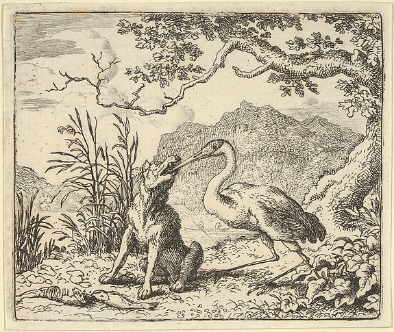 Allart van Everdingen, The Stork Removes a Bone from the Wolf's Throat from Hendrick van Alcmar's Renard The Fox
