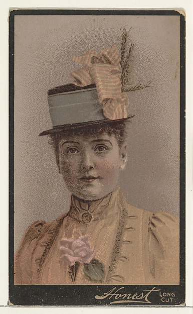 W. Duke, Sons & Co., Actress wearing tall structured hat with striped ribbon, from Stars of the Stage, Third Series (N131) issued by Duke Sons & Co. to promote Honest Long Cut Tobacco