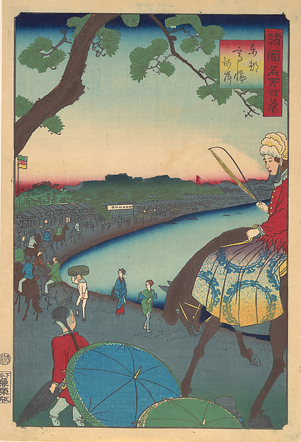 Utagawa Hiroshige II, Foreigners Riding Along the Coast at Takanawa in the Eastern Capital