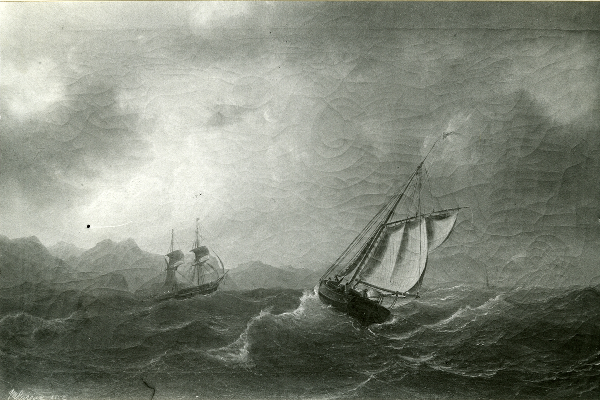 Okänd fotograf, Klippkust. Oljemålning 1852. Storlek 55 x 86 cm.