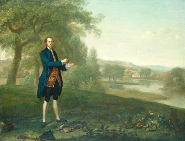 Arthur Devis, Portrait of a Gentleman Netting Partridges