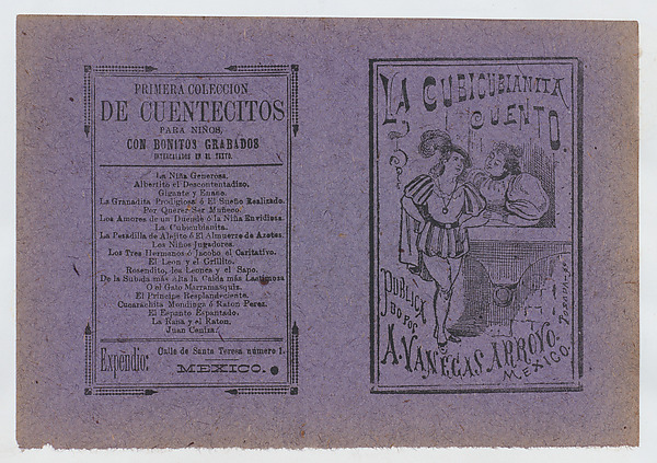 José Guadalupe Posada, Cover for 'La Cubicubianita Cuento', a figure wearing a feathered hat leaning on a windowsill and talking to another woman