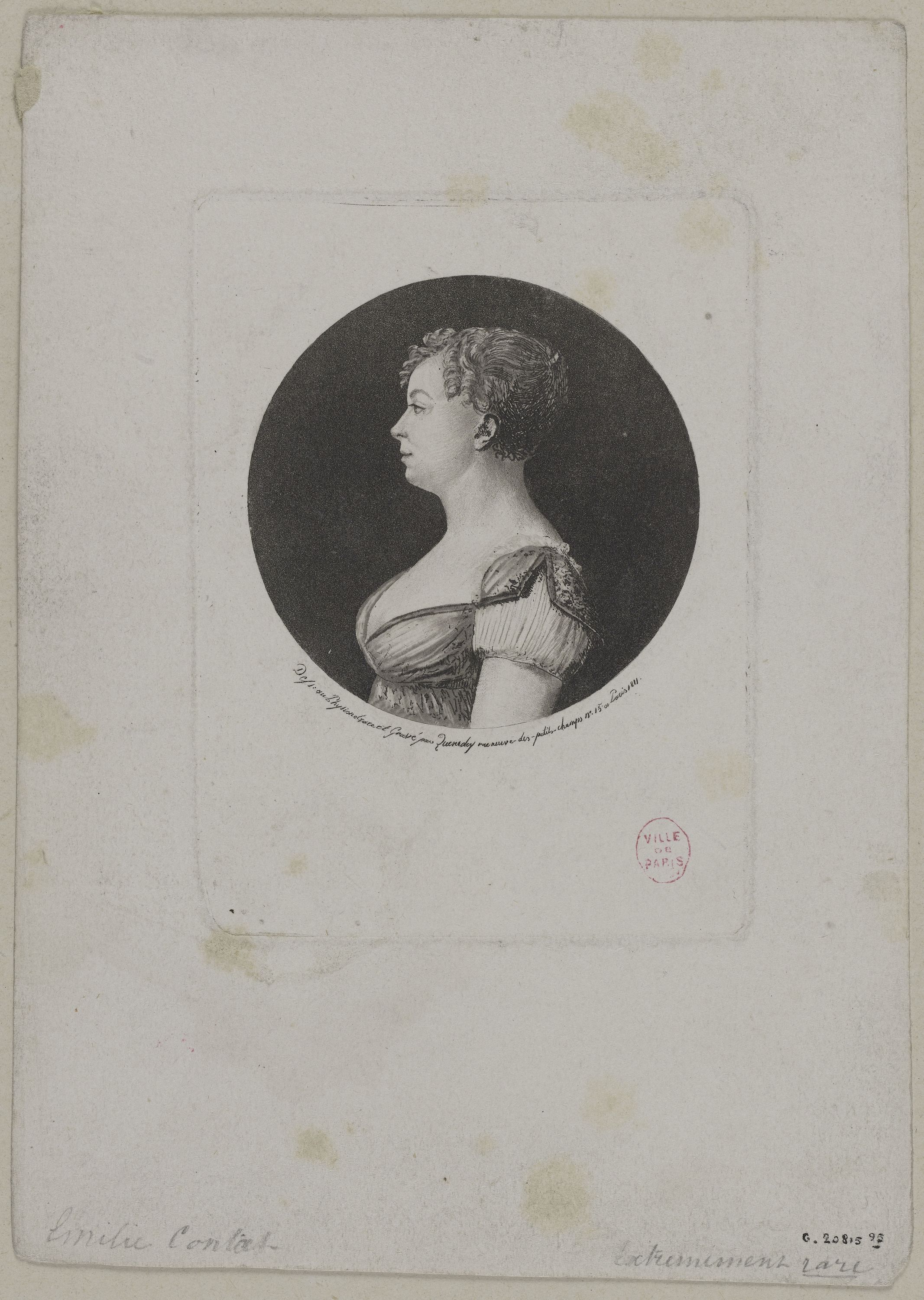 Edmé Quenedey, Portrait de Mademoiselle Contat (Emilie), du Théâtre Français, sœur de Louise Contat