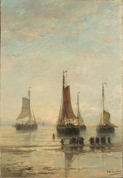 Hendrik Willem Mesdag, Bluff-Bowed Scheveningen Boats at Anchor