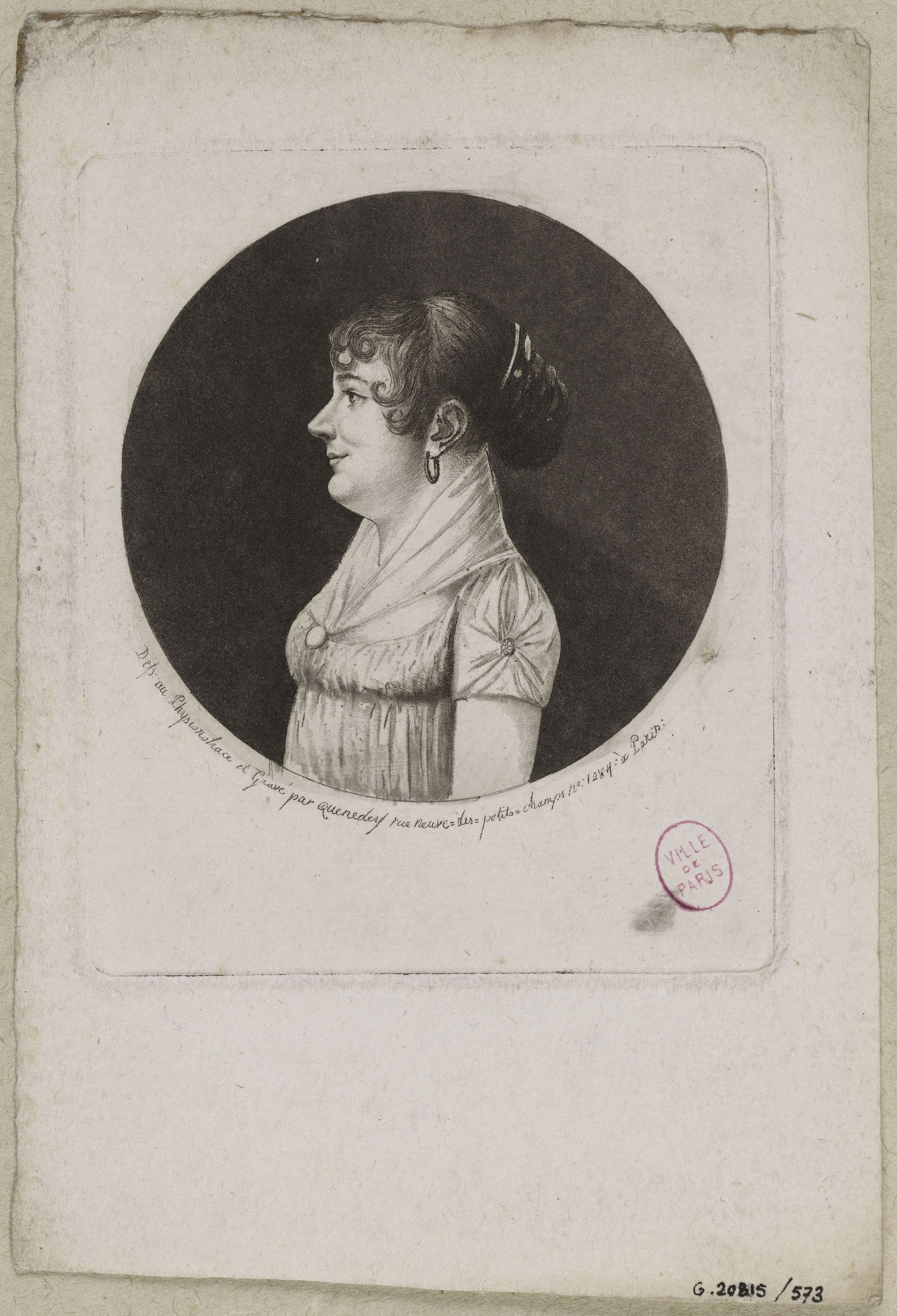 Edmé Quenedey, Portrait d'une femme, fin XVIIIème siècle/début XIXème siècle