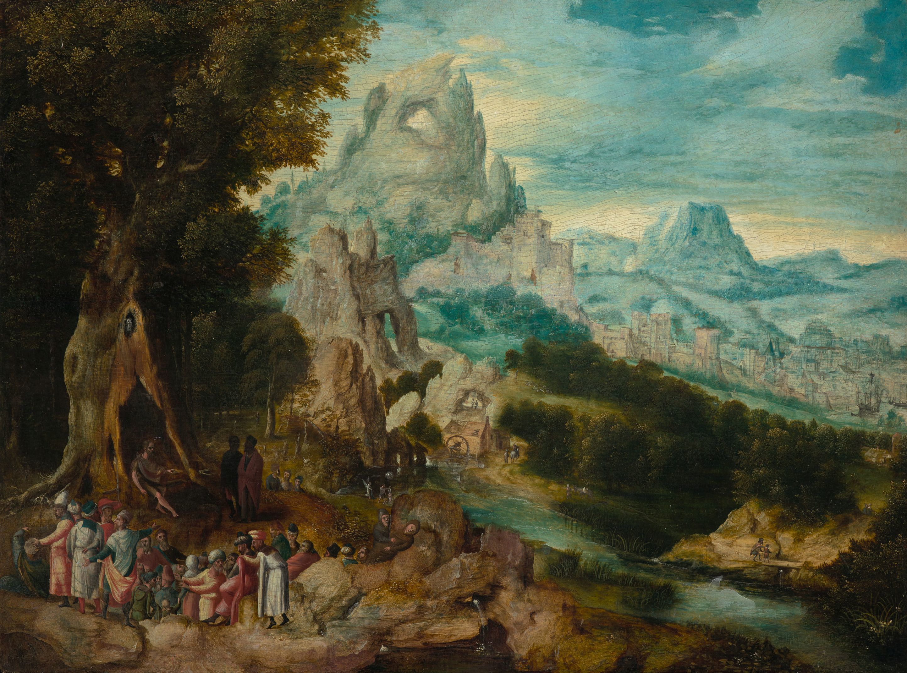 Herri met de Bles, Berglandschap met de prediking van Johannes de Doper
