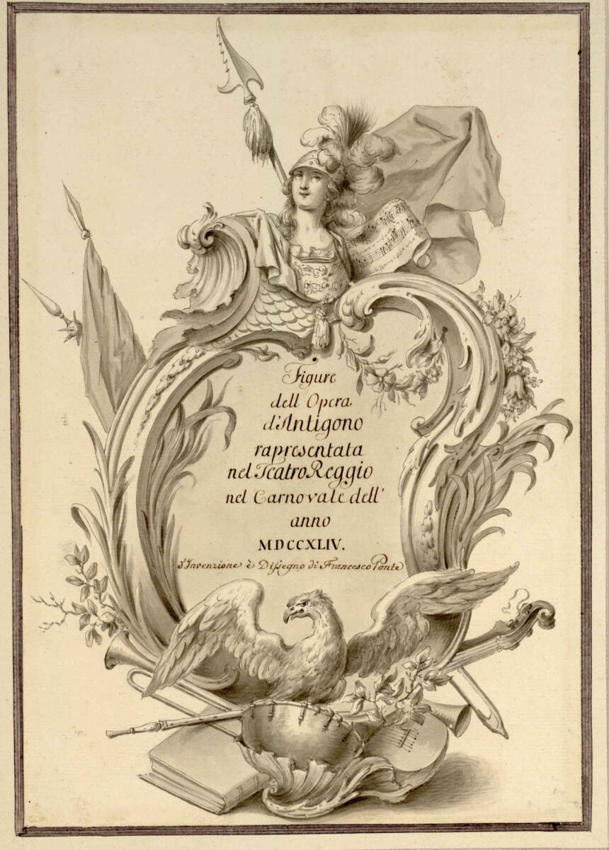 FrancescoPonte, Ttelblatt: Kartusche mit figuralen Motiven als Schrifteinfassung