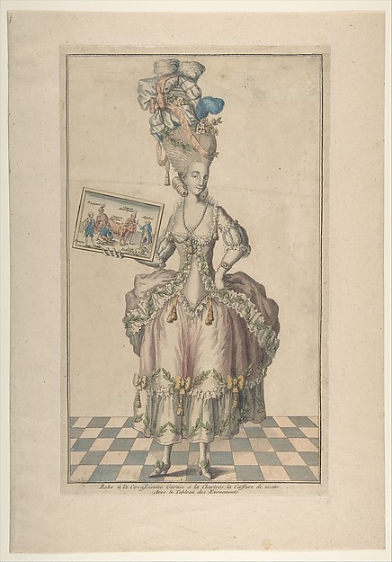 Anonymous, French, 18th century, Robe à la Circassienne Garnie à la Chartres: la Coëffure de meme, Avec le Tableau des Evenements