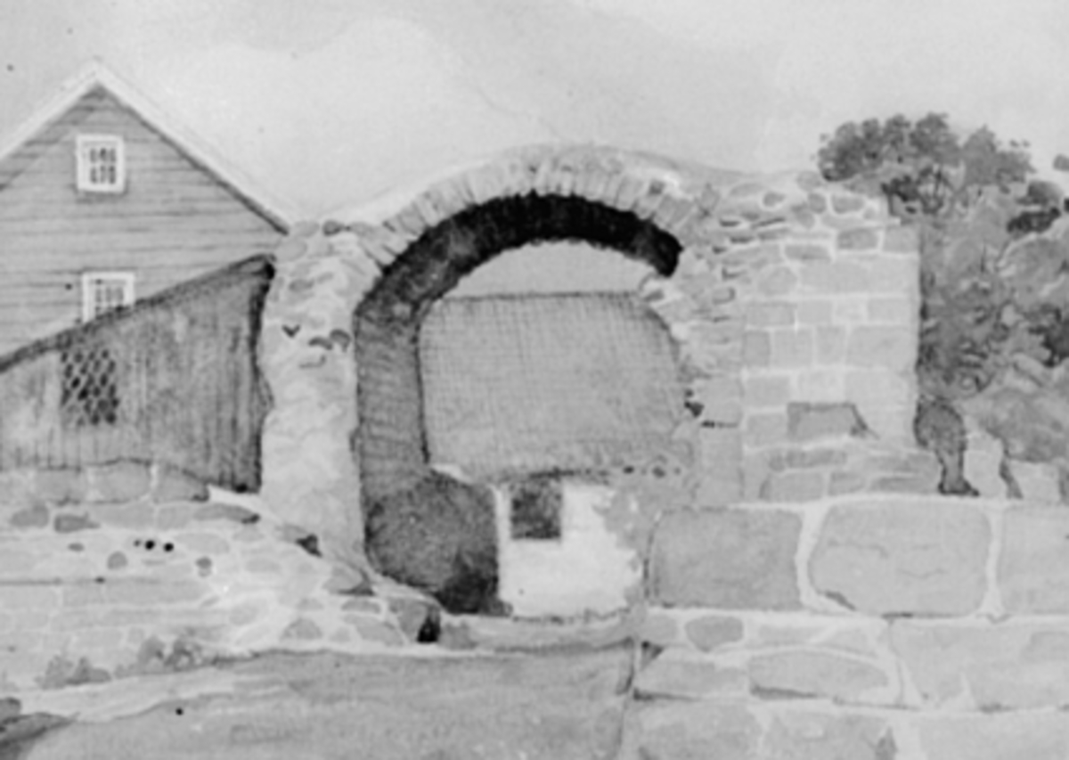 Anno Domkirkeodden, AKVARELL, DOMKIRKERUINEN, NORDRE KORKAPELL, TØNNEHVELV, HEDMARKSMUSEET OG DOMKIRKEODDEN