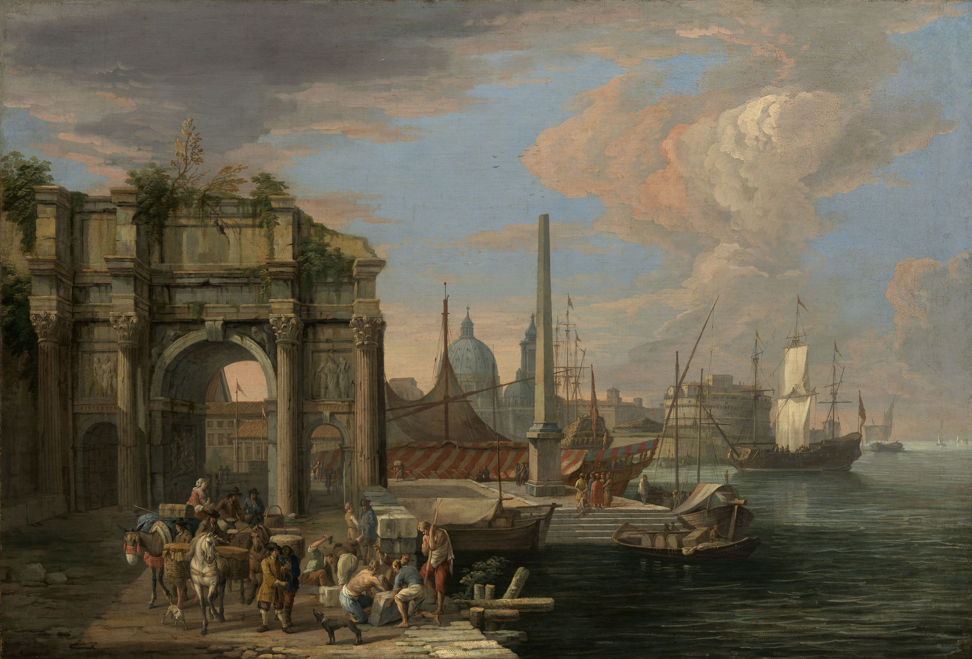 Luca Carlevarijs, A Caprice View of a Harbour