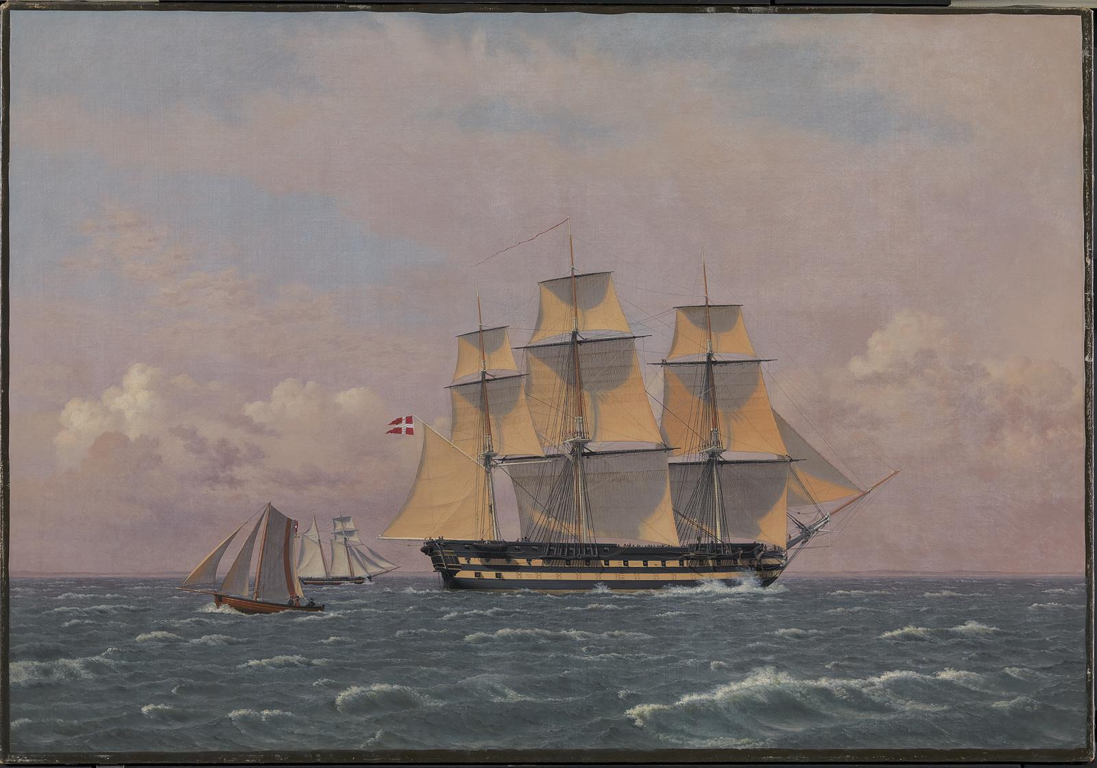 C.W. Eckersberg, Et dansk orlogsskib "Dronning Marie" på 84 kanoner under sejl i Sundet