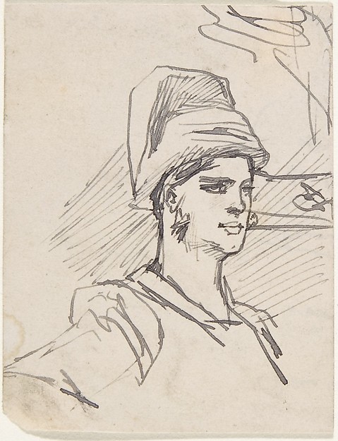 Félicien Rops, Study of Head and Shoulders of Woman with Headdress