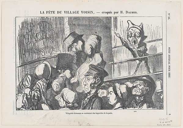 Honoré Daumier, Thrifty villagers, satisfied watching the presentation from the outside, from "A celebration in the neighboring village"