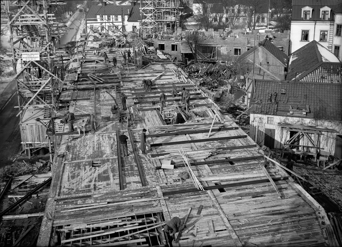 Paul Sandberg, Börjegårdarna under byggnation, Börjegatan, Uppsala 1936
