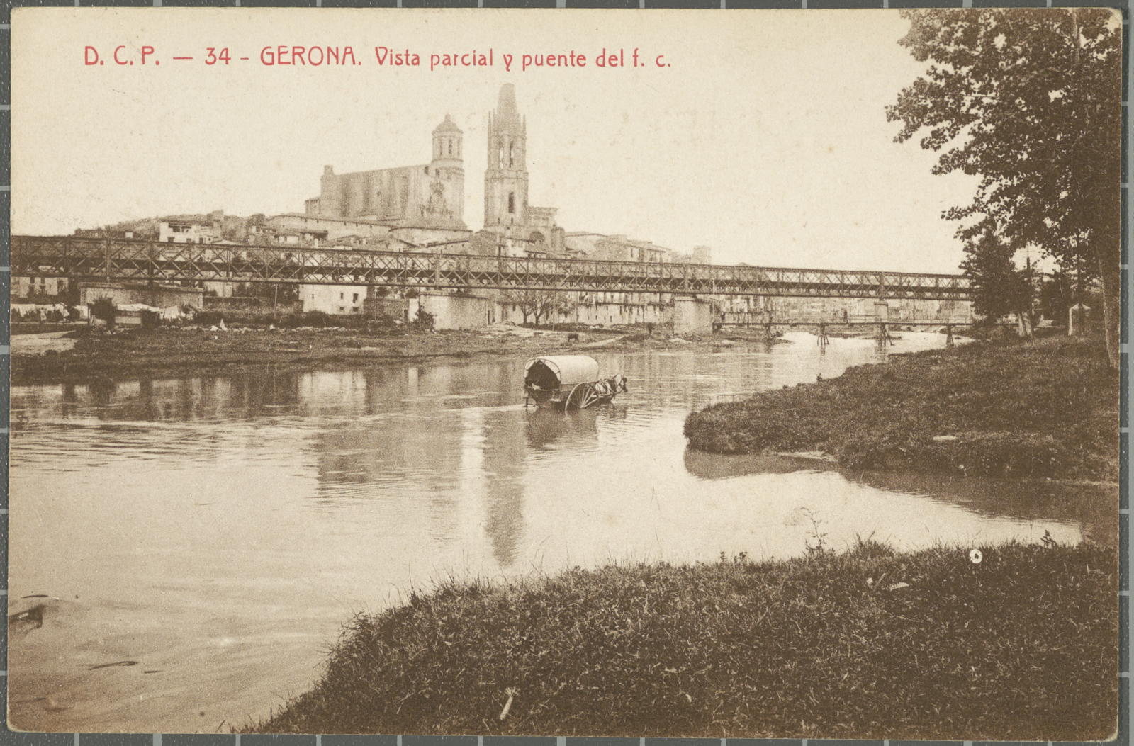 Desconegut, D.C.P-34-Gerona. Vista parcial y puente del f.c.