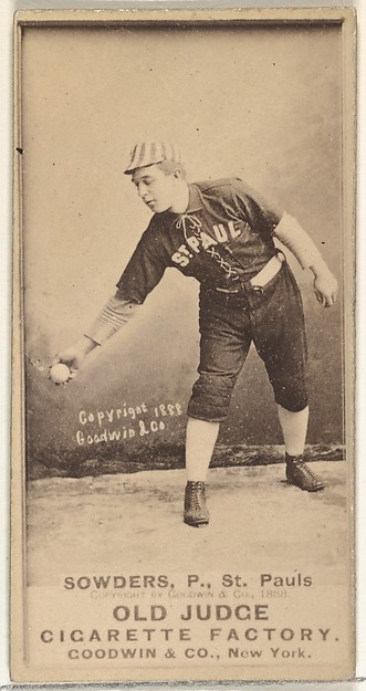 Goodwin & Company, John Sowders, Pitcher, St. Paul Apostles, from the Old Judge series (N172) for Old Judge Cigarettes