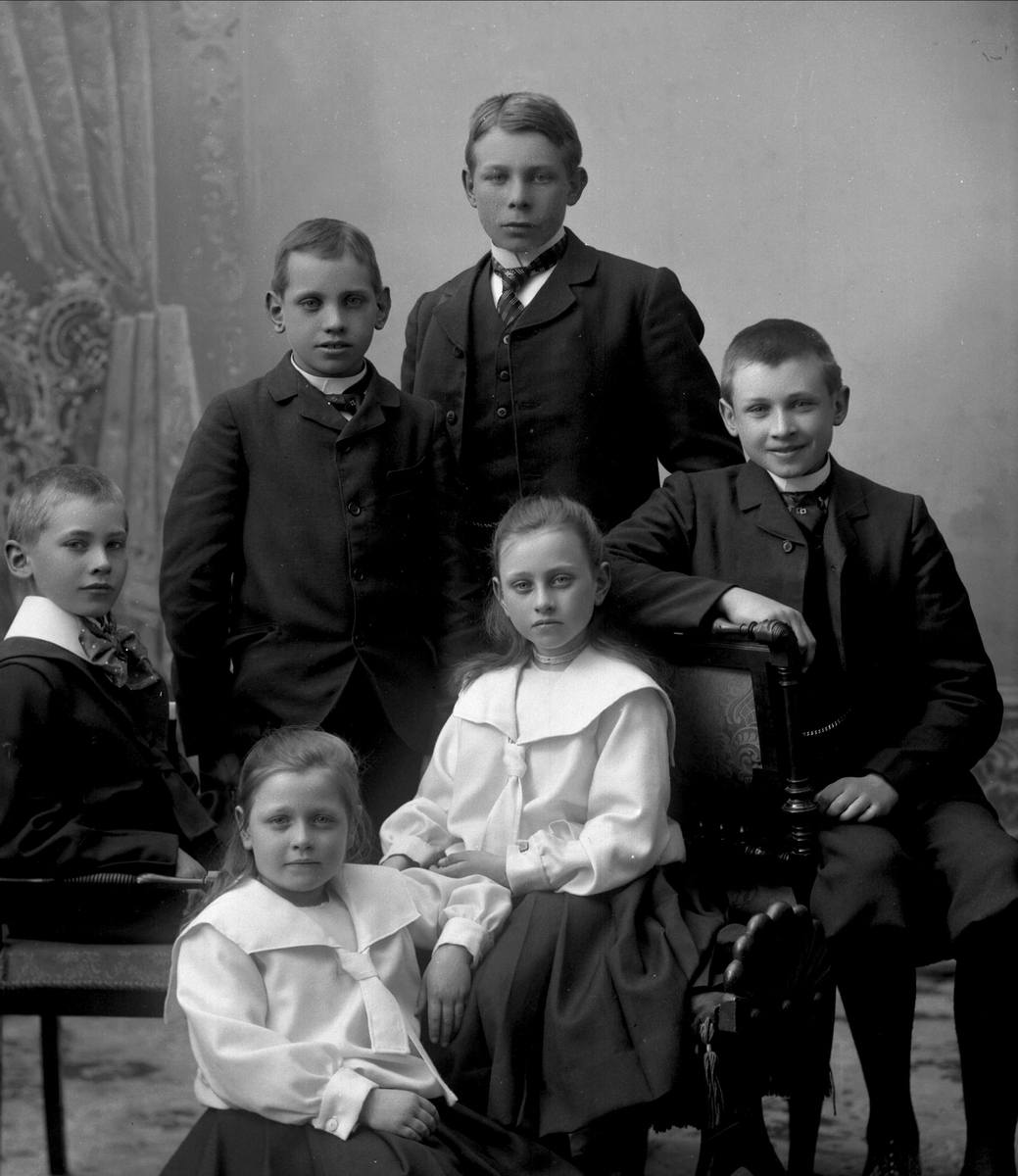 Gustav Borgen, Gruppeportrett, søsknene Selmer. Antagelig Kurt H.W, Johan H.D., Sverre, Trygve, Margrethe Alice og Helene.