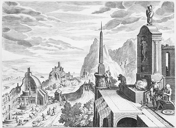 Johann Sadeler I, Rocky Landscape with Antique Buildings