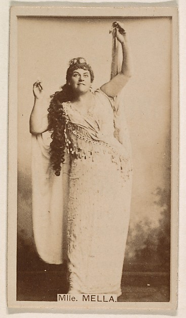 Kinney Brothers Tobacco Company, Mlle. Mella, from the Actresses series (N245) issued by Kinney Brothers to promote Sweet Caporal Cigarettes