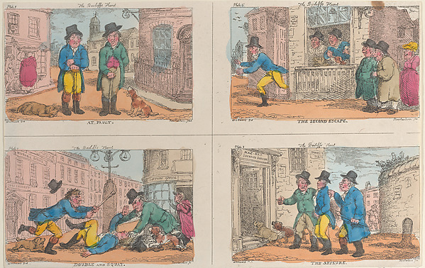 Thomas Rowlandson, The Bailiff's Hunt: At Fault, The Second Escape, Double and Squat, and The Seizure
