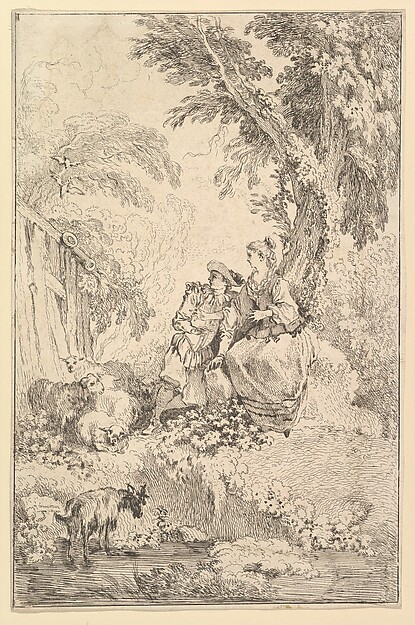 François Boucher, Surprised Young Couple Under a Tree