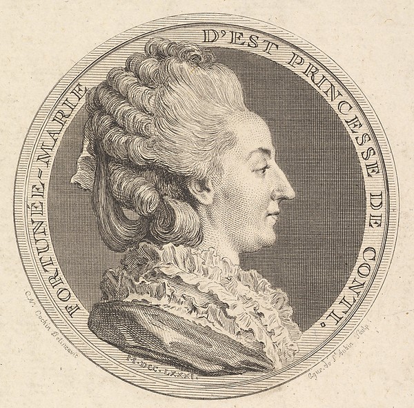 Augustin de Saint-Aubin, Print of a Portrait Medal of Fortunée-Marie d'Est, Princesse de Conti