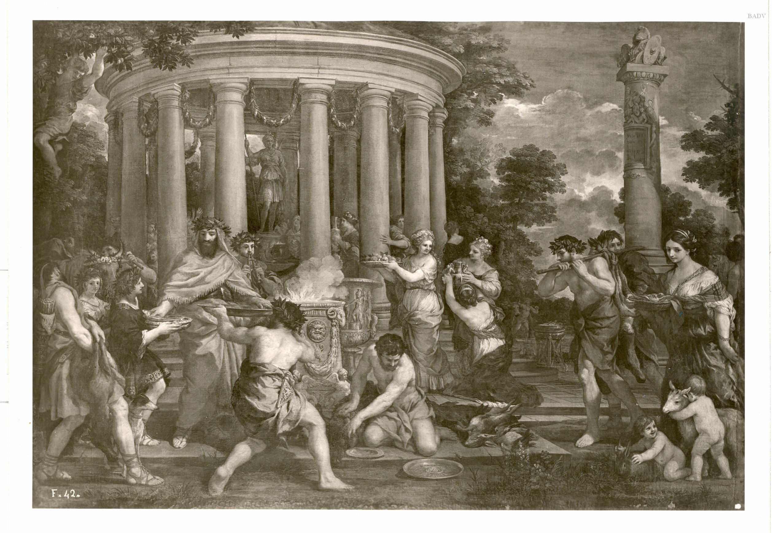 Pietro da Cortona, Antikes Opferfest vor einem Rundtempel
