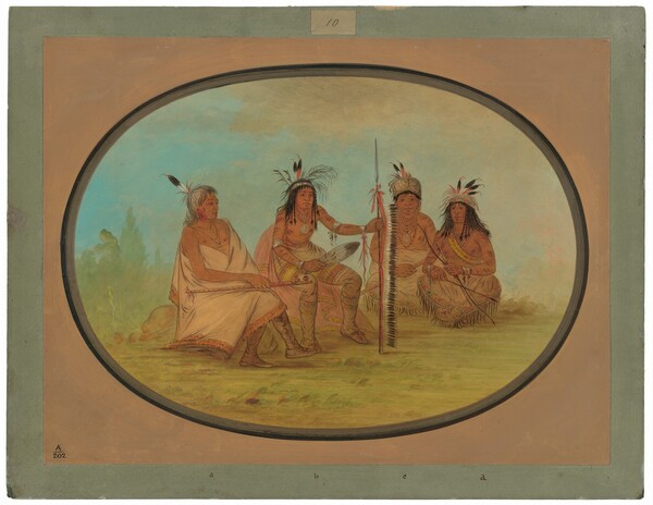 George Catlin, An Aged Ojibbeway Chief and Three Warriors