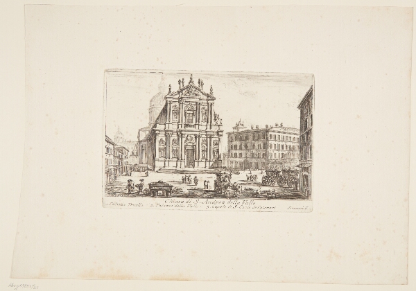 Giovanni Battista Piranesi, S. Andrea delle valle-kirken. 1. Palazzo Truglia. 2. Palazzo della Valle. 3. S. Carlo de Catenari's kuppel
