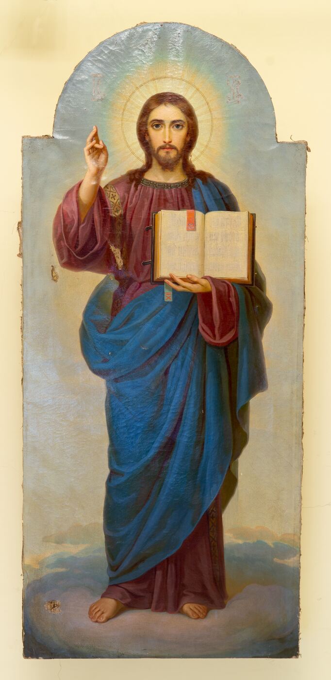 Unknown artist, Marijampolės Šv. Nikolajaus stebukladario cerkvės (dab. Šv. Vincento Pauliečio bažn.) ikona, pantokratas - Kristus Visatos Valdovas
