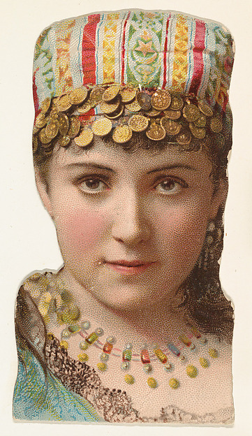 W. Duke, Sons & Co., Actress wearing cap decorated with coins, from Stars of the Stage, Fourth Series (N132) issued by Duke Sons & Co. to promote Honest Long Cut Tobacco