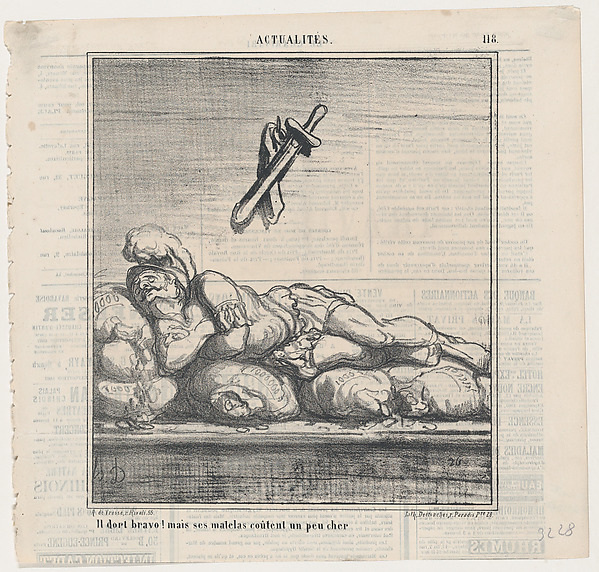 Honoré Daumier, Bravo, he is asleep, but his mattress is a bit expensive, from "News of the day"