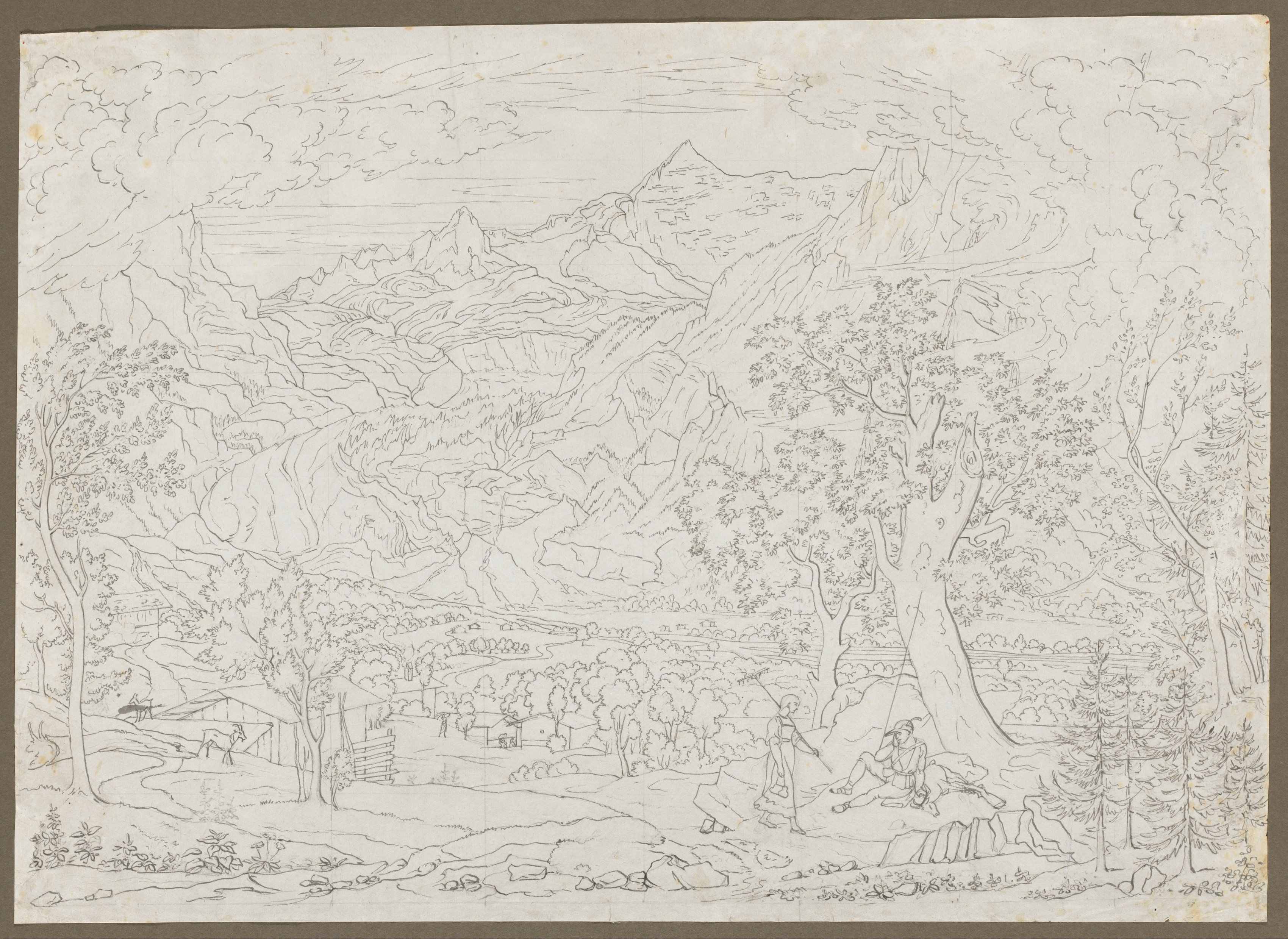 Joseph Anton Koch, The Grindelwald Glacier with Hunter and Peasant Girl in Foreground