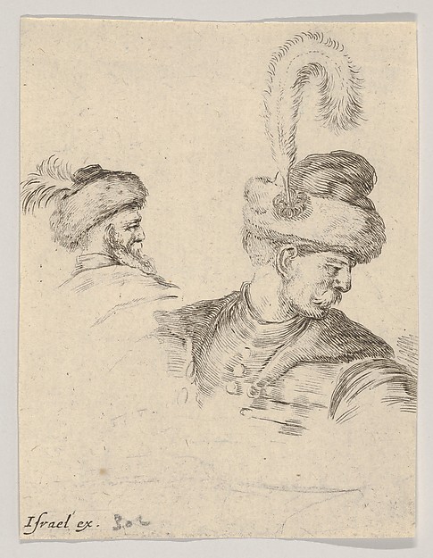 Stefano della Bella, Plate 11: A Polish bust in profile, turned to the right, another Polish head seen from behind in the background, from "The Book for Learning to Draw" (Livre pour apprendre à dessiner)