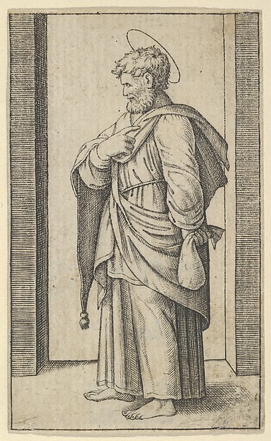 Marcantonio Raimondi, Saint Matthew, a small sack in his left hand, from "Piccoli Santi" (Small Saints)