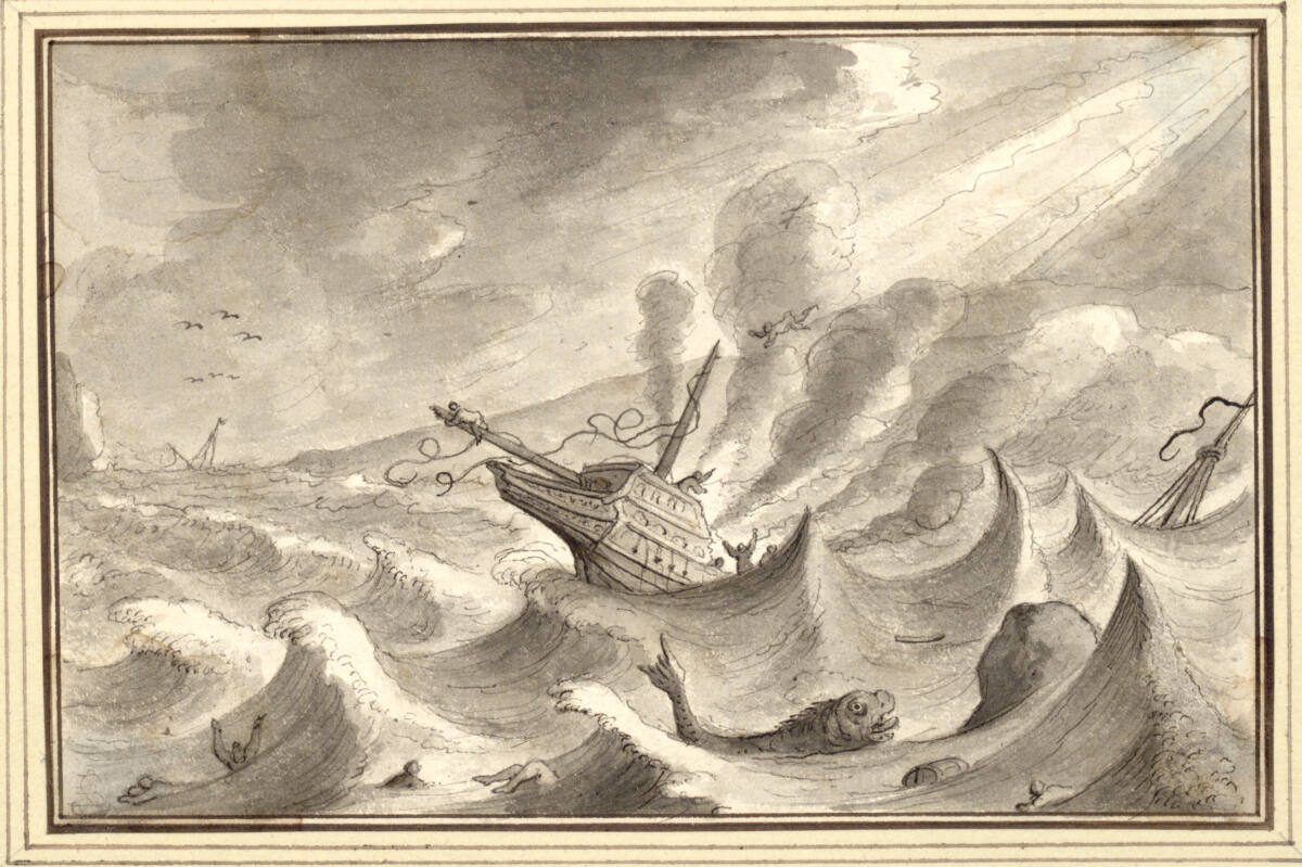 AlbertFlamen, Stürmisches Meer mit Schiffbruch und einem Seemonster (IV-41)