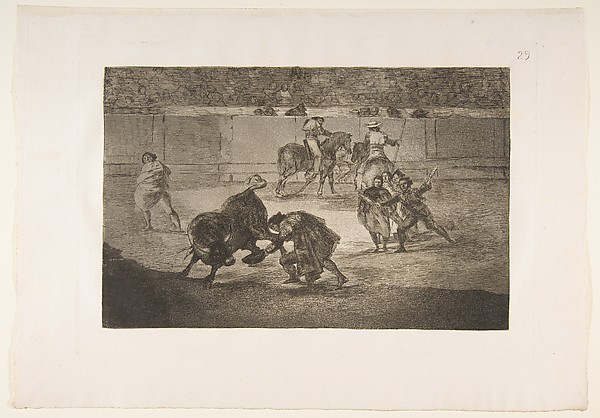 Goya (Francisco de Goya y Lucientes), Plate 29 of  "La Tauromaquia": Pepe Illo making the pass of the 'recorte'