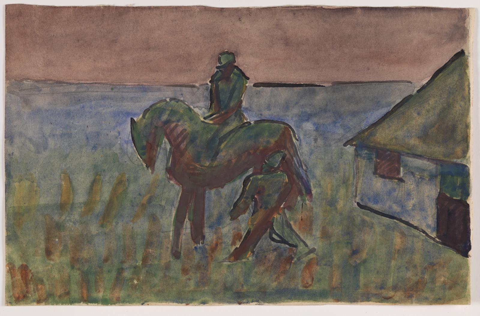 Niels Larsen Stevns, "Krushoved ved Bettefandens hus". Motiv fra Blichers novelle "Bettefanden og Herremanden"