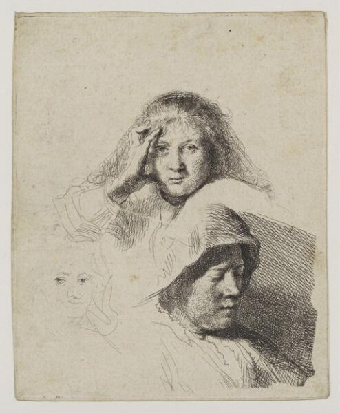 Rembrandt van Rijn, Three heads of women, one lightly etched