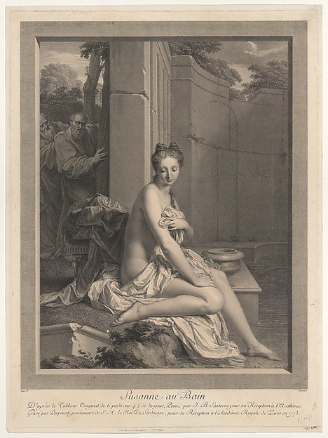 Carlo Antonio Porporati, Susanna at the bath, the elders peering behind her at left