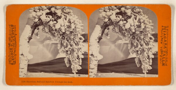 George E. Curtis, America Fall and Rainbow through Ice Arch. [Niagara Falls, New York]