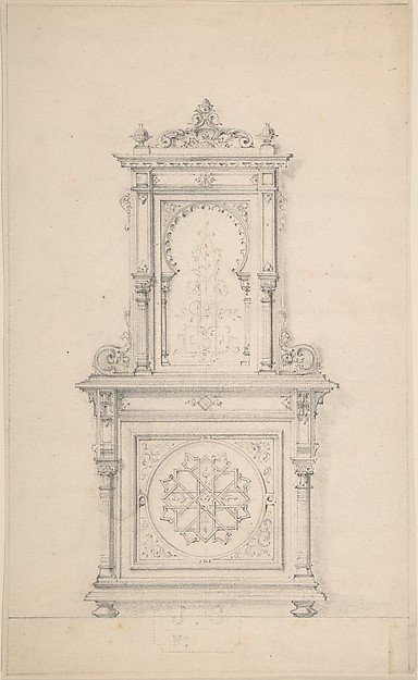 Anonymous, French, 19th century, Design for a Cabinet in Moorish Style