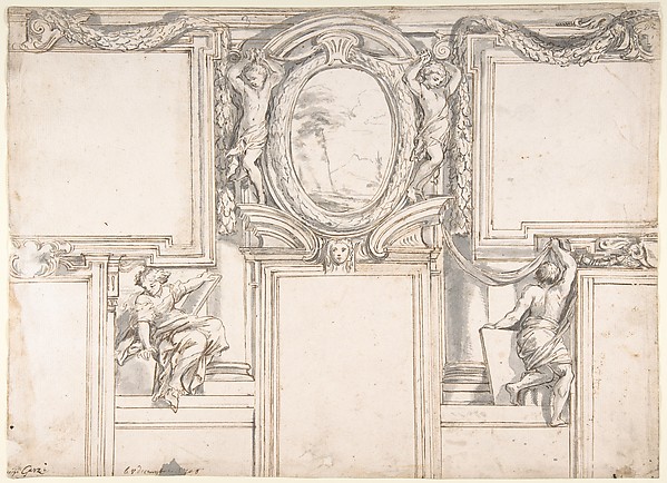 Luigi Garzi, Design Wall Elevation with Stucco and Painted Decorations