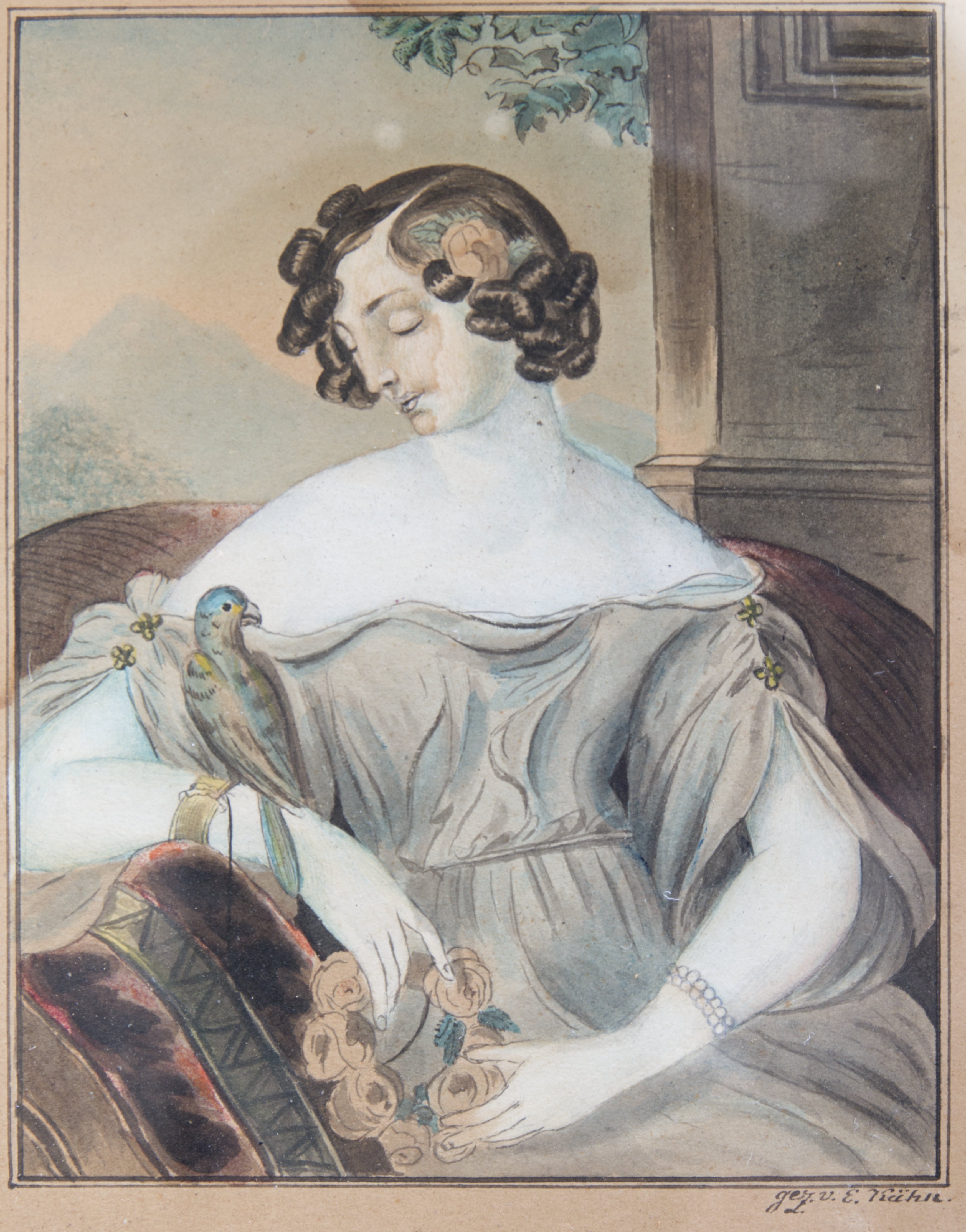 E. Kühn, Dame mit Vogel