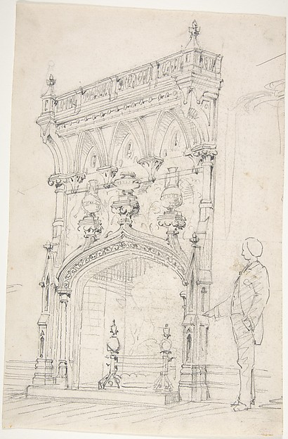 Anonymous, British, 19th century, Design for a Tall Chimneypiece, Decorated with Vases