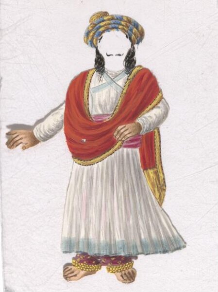 Unknown, A Box covered and lined with brocade containing a card painted with a face, and with a verandah covered with a striped rug; also twelve mica overlays depicting dancers and musicians.