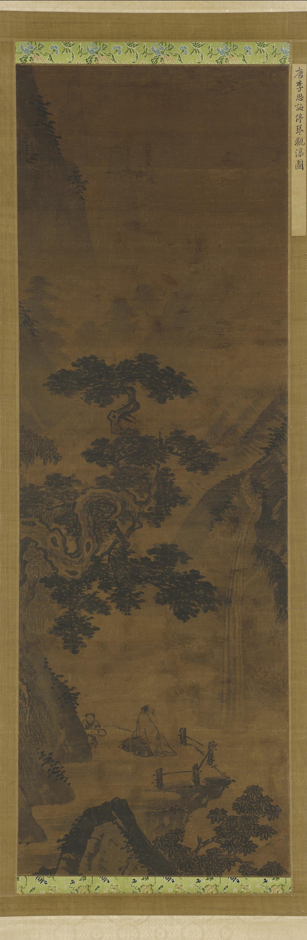 Formerly attributed to Li Sihui, Stopping the zither to watch the waterfall