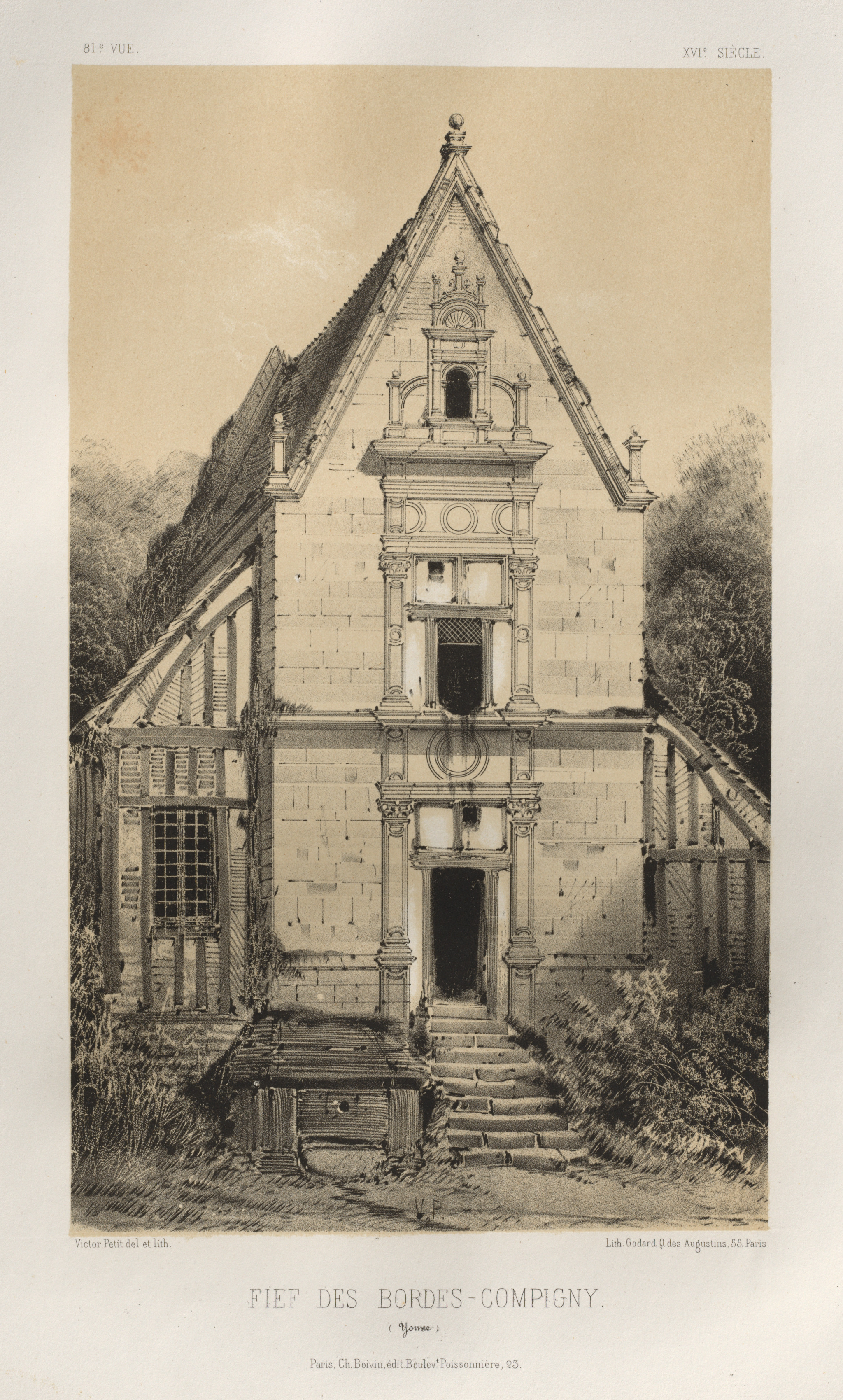 Victor Petit, Architecture Pittoresque ou Monuments des XVeme. Et XVIeme. Siecles: Chateaux de France des XV et XVI Siecles: Pl. 81, FIEf Des Bordes-Compigny (Yonne)