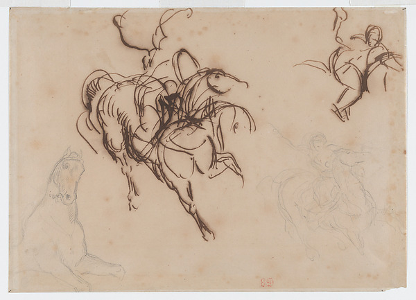 Eugène Delacroix, Studies of a Horse and Rider for "Heliodorus Driven from the Temple"