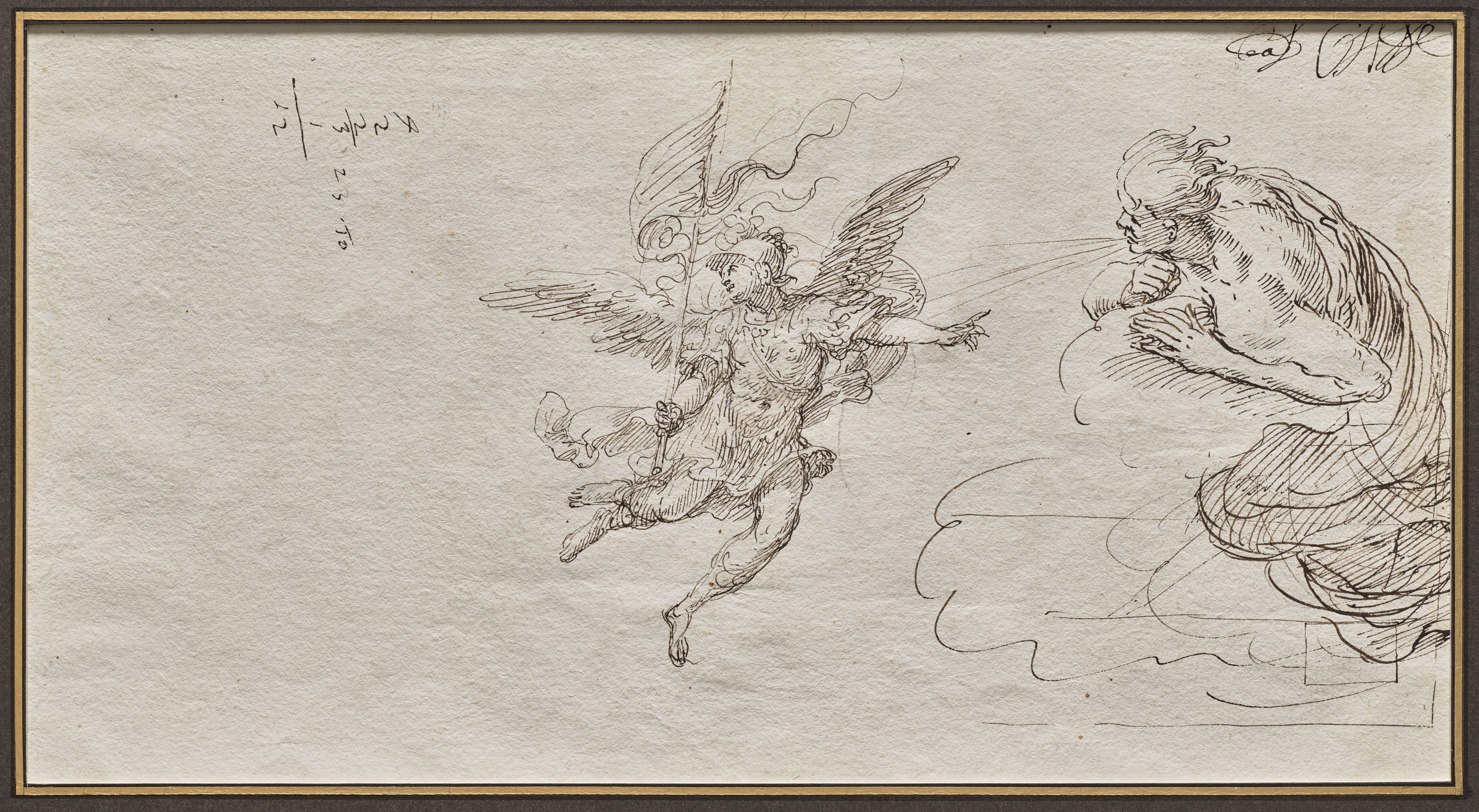 Massimo Stanzione, Studies of an Archangel and a Wind God (verso)
